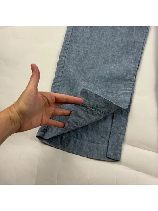 Athleta Light Blue Chambray Cabo Linen Wide Leg Pull On Pant 4 - Picture 8 of 8